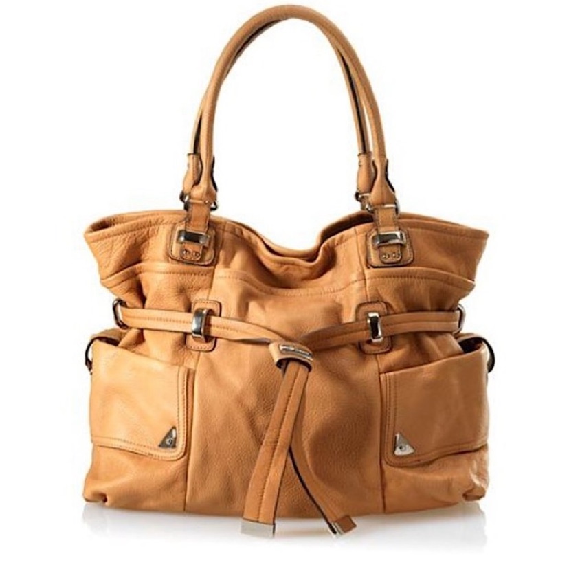B Makowsky Brand Boho 100 Leather Tan Cognac Oversized Shopper Bag Purse